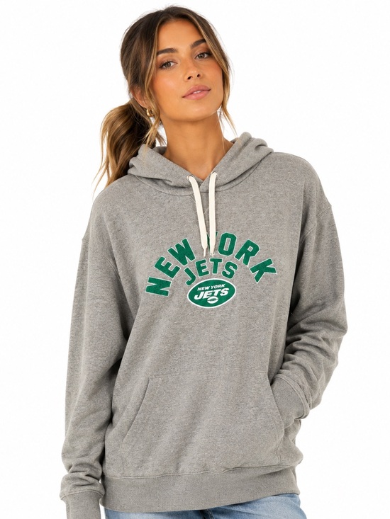 Nfl Team Tops - New York Jets Gray Pullover Hoodie Sweatshirt Embroidered Logo Plus Size 2XL